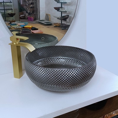bacia de prata do dissipador do banheiro do projeto italiano de 180mm em volta da bacia de lavagem contrária do tampo da mesa azul