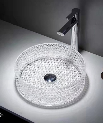 a mão do tampo da mesa de 12mm lava a bacia 15,5 avança a bacia transparente de Crystal Round Bathroom Sink Basin