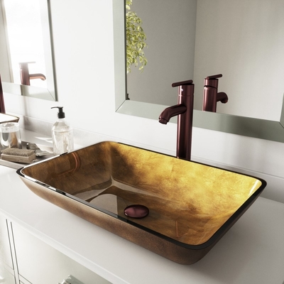 Tamanho padrão Russet moderado limpo fácil de bacia de lavagem do tampo da mesa de Brown do dissipador de vidro da embarcação