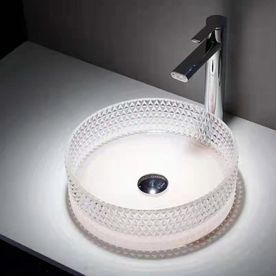 A embarcação de vidro clara afunda a bacia 395 * 395 * 120mm de Crystal Diamond Table Top Round Wash