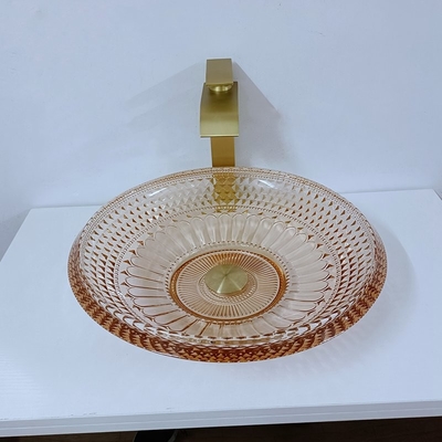 Bacia redonda Crystal Glass Amber Color Bathroom L450 da bacia de lavagem * W450 * H120mm