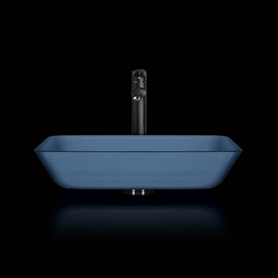 Dissipador feito a mão Matt Vessel Light Blue Vanity do vidro temperado retangular