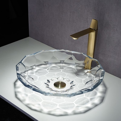 Bacia lapidada transparente de vidro Shinning do dissipador do banheiro da forma da bacia de lavagem