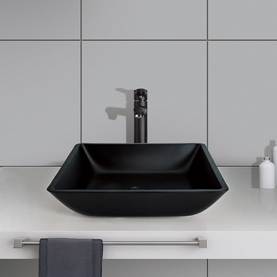 O banheiro Matt Black Basin Square Vessel afunda o vidro moderado 400mm