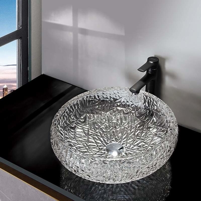 Embarcação 170mm Crystal Clear Countertop Mounted do dissipador do banheiro da bacia do círculo da forma da bola