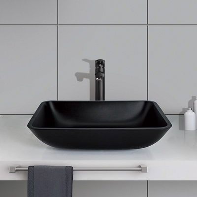 Crystal Stone Bathroom Wash Basins geado Matte Vessel Sink preto retangular