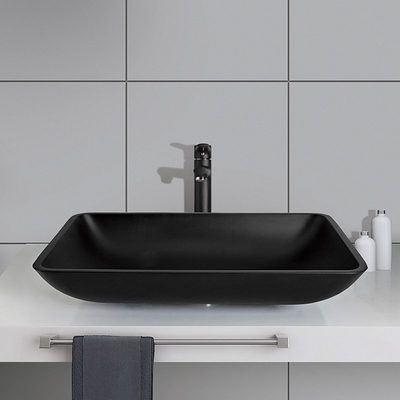 Dissipador de vidro moderado da embarcação de Matt Bathroom Wash Basins Black círculo ácido
