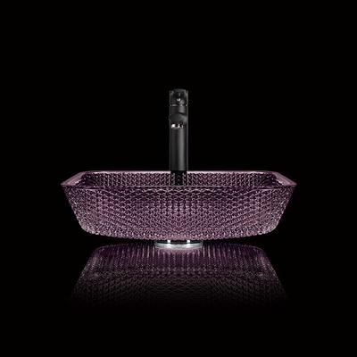 A vaidade lisa da bancada afunda os dissipadores de vidro do banheiro do quadrado de Diamond Purple Crystal 12mm
