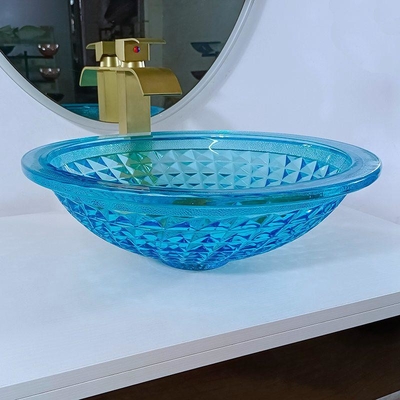 O banheiro azul artístico da embarcação afunda o oceano Crystal Round Shape Vanity Sink