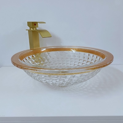 Bacia de lavagem colorida 450mm da borda do ouro Diamond Deep Vessel Cone Shape elegante