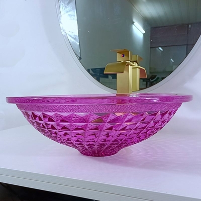 Bacia de vidro do dissipador do roxo de Crystal Glass 12mm para a altura do toalete 140mm moderna