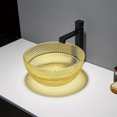 a vaidade da bancada do comprimento de 395mm afunda o círculo moderno do OEM de Crystal Glass Vessel