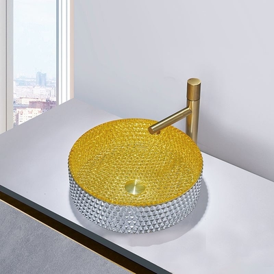 Da cor de vidro resistente 120mm do ouro da bacia de lavagem do OEM altura interior