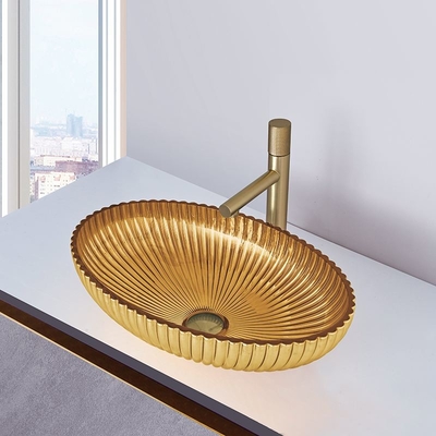 Da cor de vidro resistente 135mm do ouro das bacias 18k da embarcação do OEM altura interior