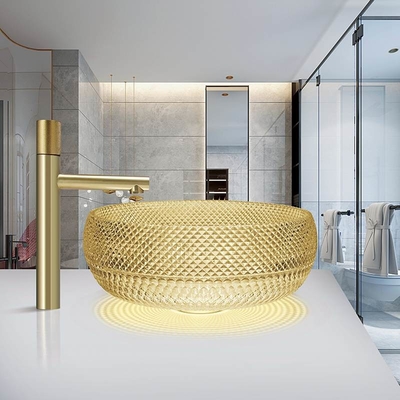 Dissipador da vaidade do banheiro da cor de Crystal Glass Vessel Basins Yellow do projeto de Itália