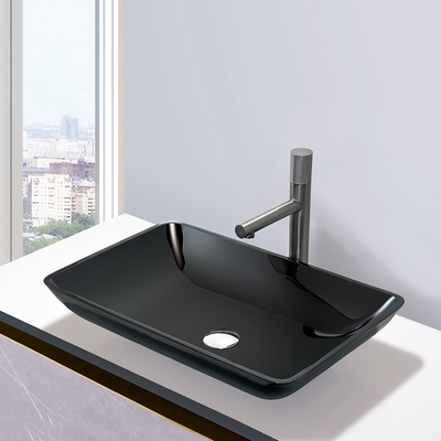 Bacias de lavagem lustrosas altas Crystal Stone Glass Vessel Sinks preto do banheiro