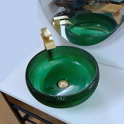 Vaidade de vidro verde Diamond Mordern Round Bathroom das bacias da embarcação