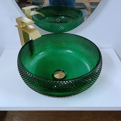 Vaidade de vidro verde Diamond Mordern Round Bathroom das bacias da embarcação