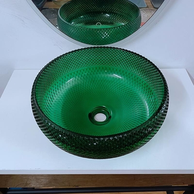 Vaidade de vidro verde Diamond Mordern Round Bathroom das bacias da embarcação