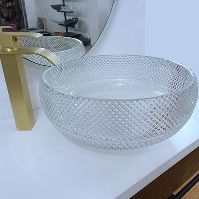 Bacias de vidro claras Crystal Round Artistic da embarcação bancada do dissipador da embarcação de 10 polegadas