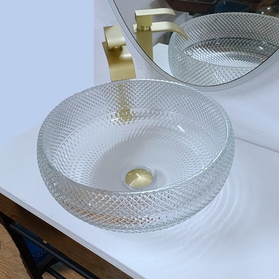 Bacias de vidro claras Crystal Round Artistic da embarcação bancada do dissipador da embarcação de 10 polegadas