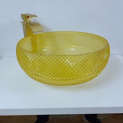 A bacia amarela do dissipador do banheiro de 17,7 polegadas denomina o cristal 12mm redondo de 180mm