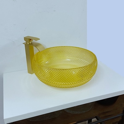A bacia amarela do dissipador do banheiro de 17,7 polegadas denomina o cristal 12mm redondo de 180mm