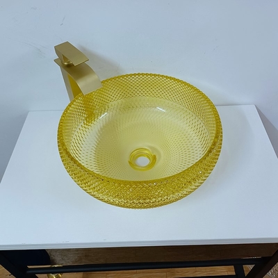 A bacia amarela do dissipador do banheiro de 17,7 polegadas denomina o cristal 12mm redondo de 180mm