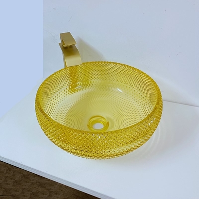 A bacia amarela do dissipador do banheiro de 17,7 polegadas denomina o cristal 12mm redondo de 180mm