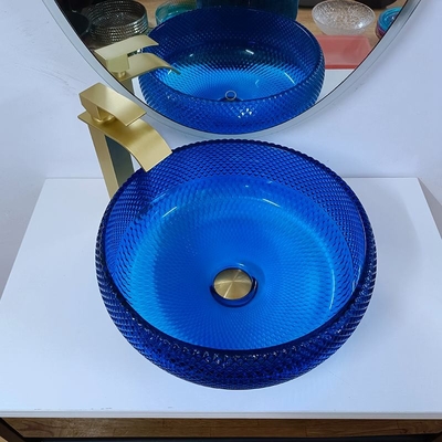 Bacia de vidro azul do dissipador do projeto italiano vidro redondo de 16,5 polegadas acima da bacia contrária