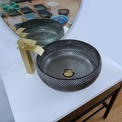 bacia de prata do dissipador do banheiro do projeto italiano de 180mm em volta da bacia de lavagem contrária do tampo da mesa azul