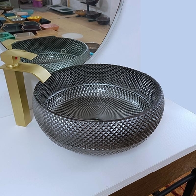 bacia de prata do dissipador do banheiro do projeto italiano de 180mm em volta da bacia de lavagem contrária do tampo da mesa azul