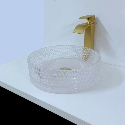 A embarcação de vidro clara afunda a bacia 395 * 395 * 120mm de Crystal Diamond Table Top Round Wash