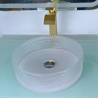 A embarcação de vidro clara afunda a bacia 395 * 395 * 120mm de Crystal Diamond Table Top Round Wash