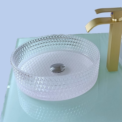 A embarcação de vidro clara afunda a bacia 395 * 395 * 120mm de Crystal Diamond Table Top Round Wash