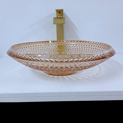 Bacia redonda Crystal Glass Amber Color Bathroom L450 da bacia de lavagem * W450 * H120mm