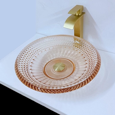 Bacia redonda Crystal Glass Amber Color Bathroom L450 da bacia de lavagem * W450 * H120mm