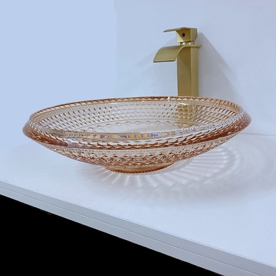 Bacia redonda Crystal Glass Amber Color Bathroom L450 da bacia de lavagem * W450 * H120mm