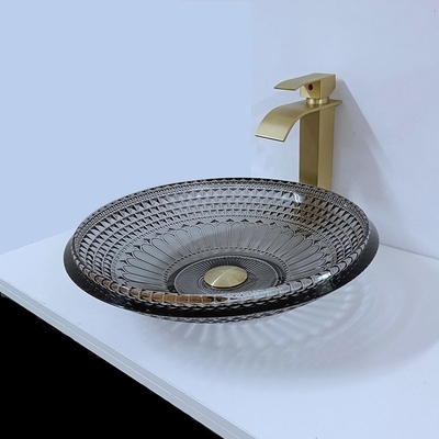 Bacia de lavagem rasa transparente moderna em volta do banheiro preto do dissipador da bacia de 19mm