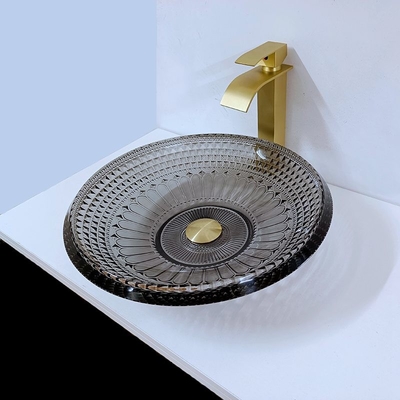 Bacia de lavagem rasa transparente moderna em volta do banheiro preto do dissipador da bacia de 19mm
