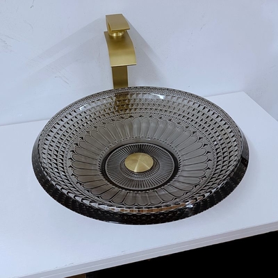 Bacia de lavagem rasa transparente moderna em volta do banheiro preto do dissipador da bacia de 19mm
