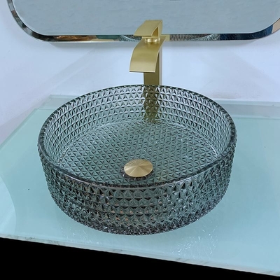 Altura de vidro do tampo da mesa 120mm do preto da bacia de lavagem da bancada moderna artística
