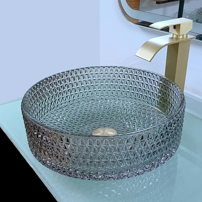 Altura de vidro do tampo da mesa 120mm do preto da bacia de lavagem da bancada moderna artística