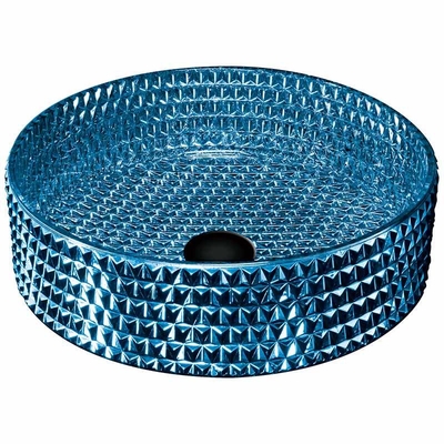 Bacia de lavagem de vidro moderna azul galvanizada, dissipador de vidro azul da embarcação