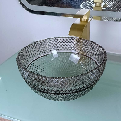Toalete em volta do banheiro de vidro Crystal Transparent do dissipador preto da embarcação