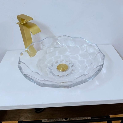 Bacia lapidada transparente de vidro Shinning do dissipador do banheiro da forma da bacia de lavagem