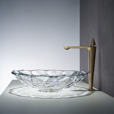 Bacia lapidada transparente de vidro Shinning do dissipador do banheiro da forma da bacia de lavagem