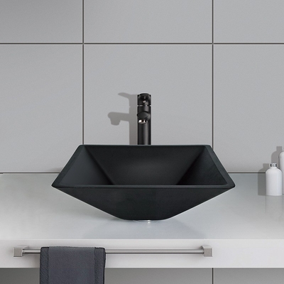142mm Matt Black Basin Square Funnel ácido dão forma ao banheiro moderado
