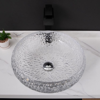 Embarcação 170mm Crystal Clear Countertop Mounted do dissipador do banheiro da bacia do círculo da forma da bola
