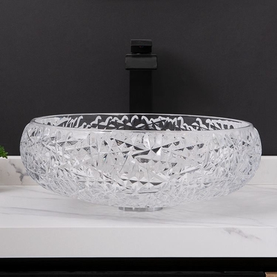 Embarcação 170mm Crystal Clear Countertop Mounted do dissipador do banheiro da bacia do círculo da forma da bola